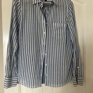 White and blue striped J Crew shirt